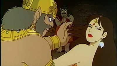 Ravan touching Sita's long hair and craves her love