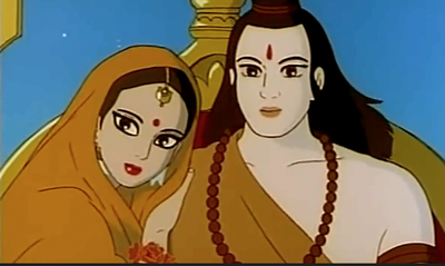 Rama and Sita on the way to Ayodhya 